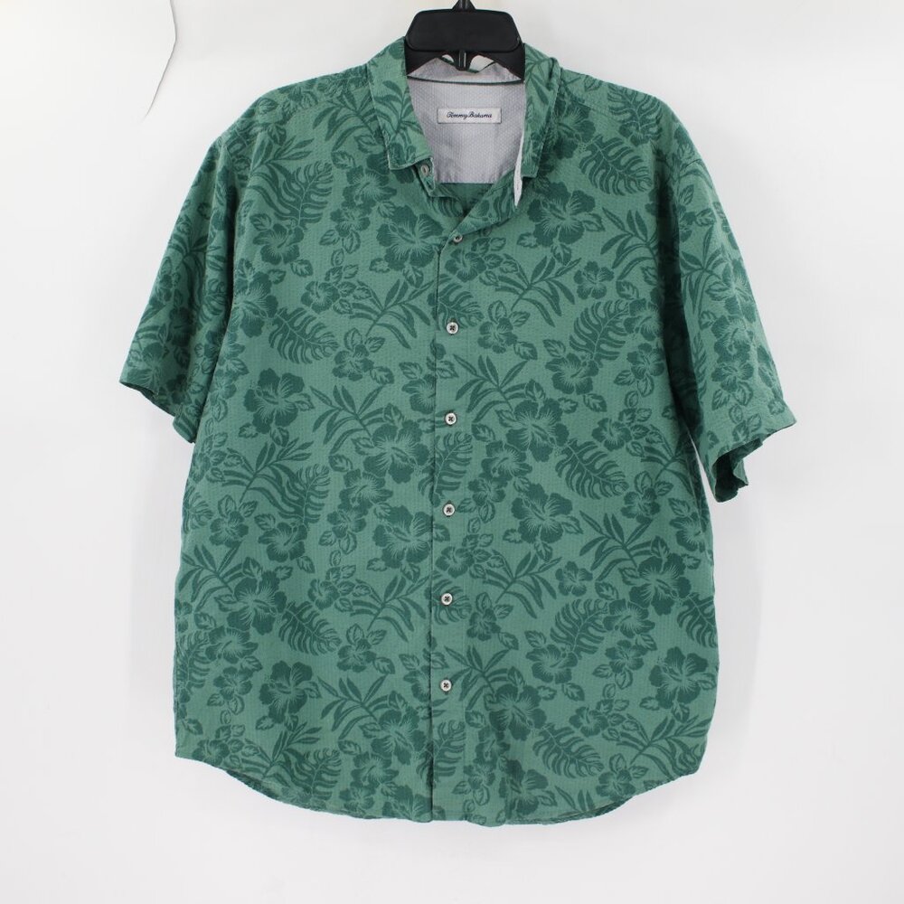 Tommy Bahama Shirt Mens Large Tropical Print Pima Cotton seersucker pucker camp